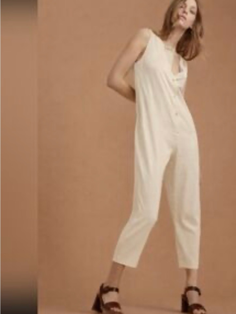 Wilfred Cream Sleeveless Button-Front Jumpsuit
